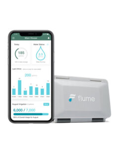 Smart home water monitor and controller app shown on a smart phone